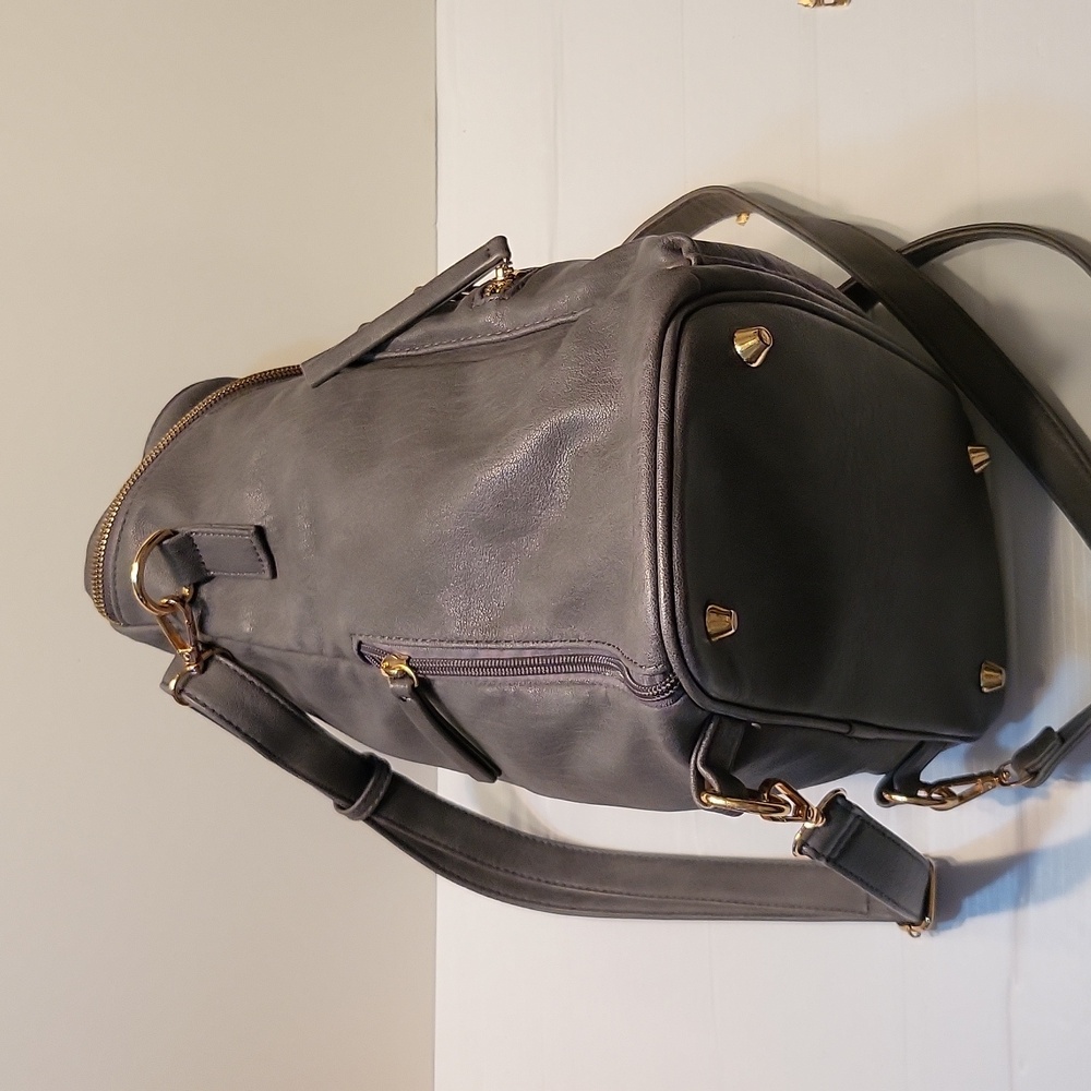 MMS Katie Womens Grey Convertible Shoulder Faux Vegan Leather Backpack - Picture 6 of 13